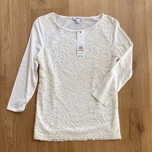 Calvin Klein Women's Cream Lace Long Sleeve Top